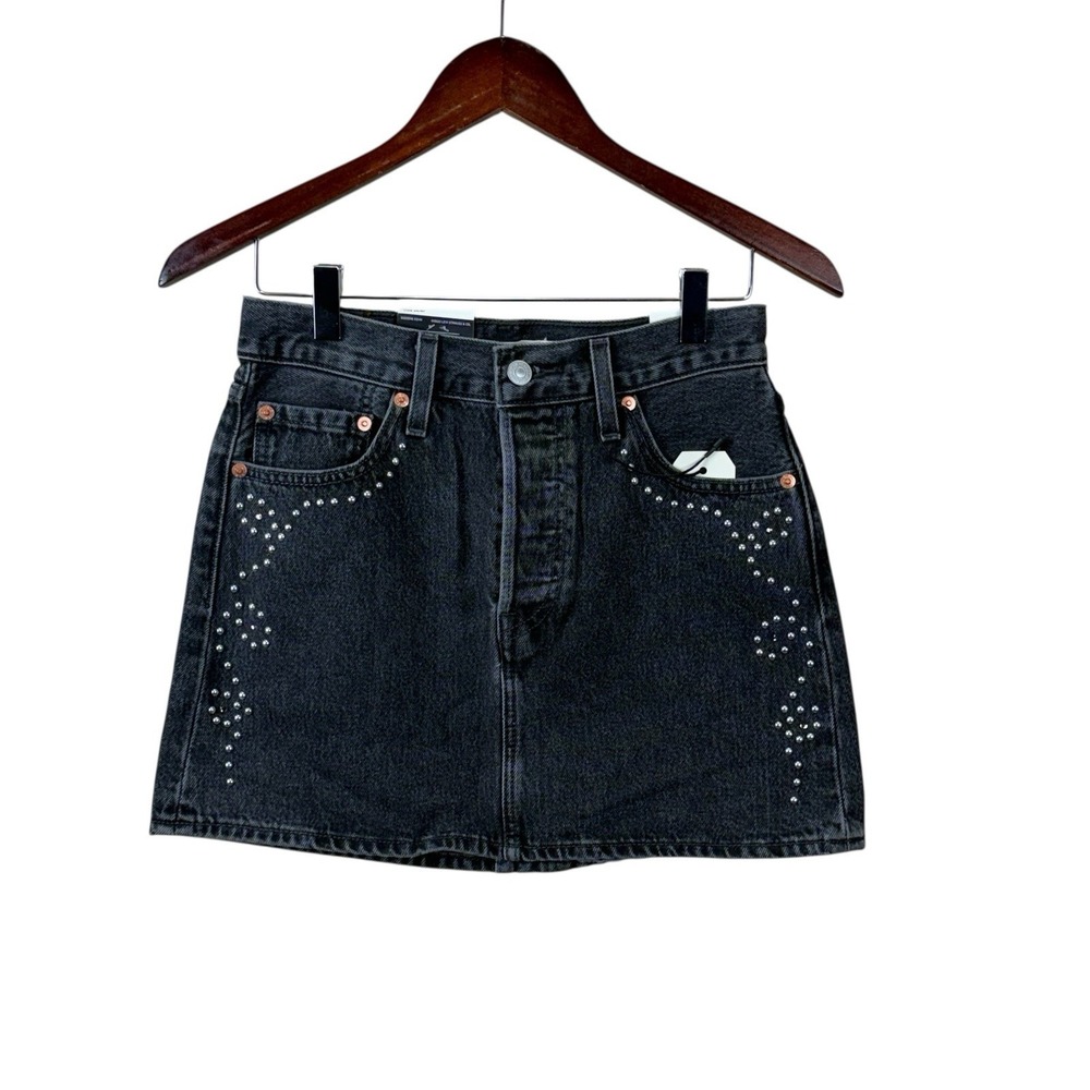 Levi's Premium Women's Icon Skirt, Size 24, Studded, Black, Mid Rise, NWT